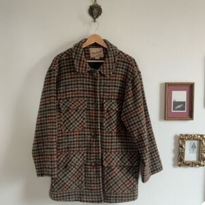 Vintage Woolrich Houndstooth Plaid Coat - M